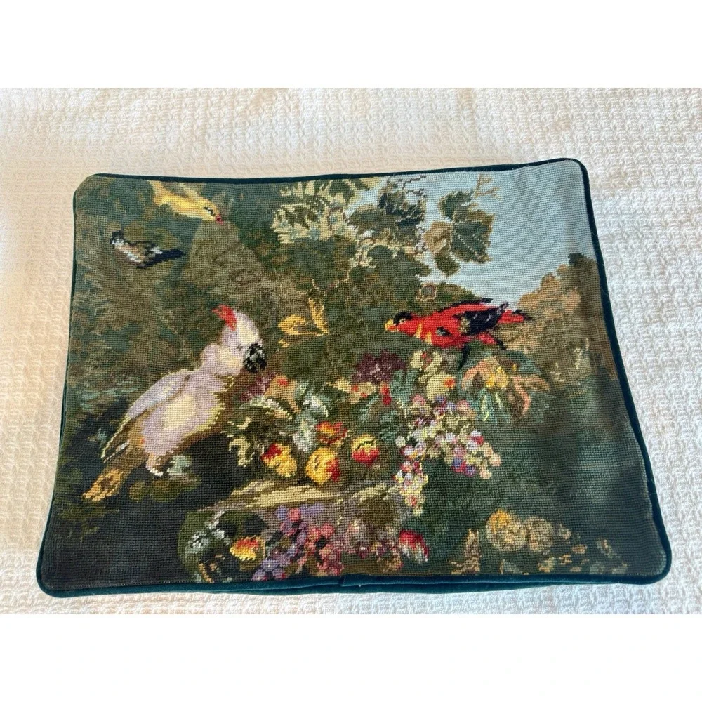 Set of 2 New C&F Wool Needlepoint Tropical Birds Throw Pillow Covers 16x12